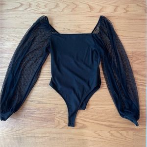 Pink Lily Black Bodysuit with Sheer Sleeves